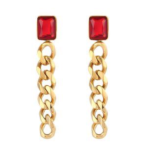 Red Zircon Gold Chain Drop Earrings‎ Jewelry Hypoallergenic